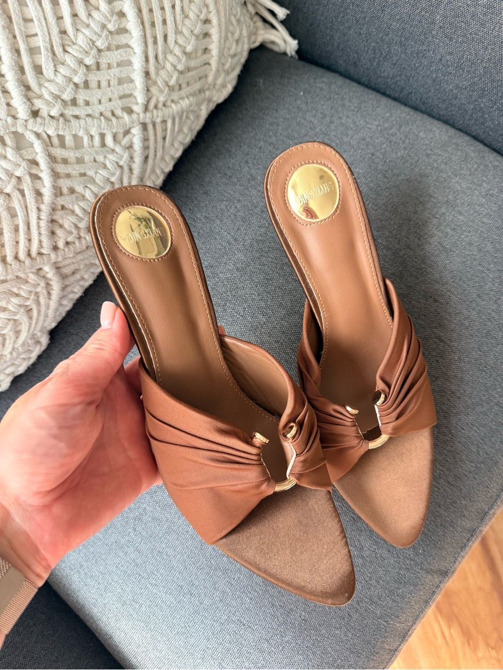 Brown Satin Bow Mule Heels | Pointed Toe | Women’s Size 9